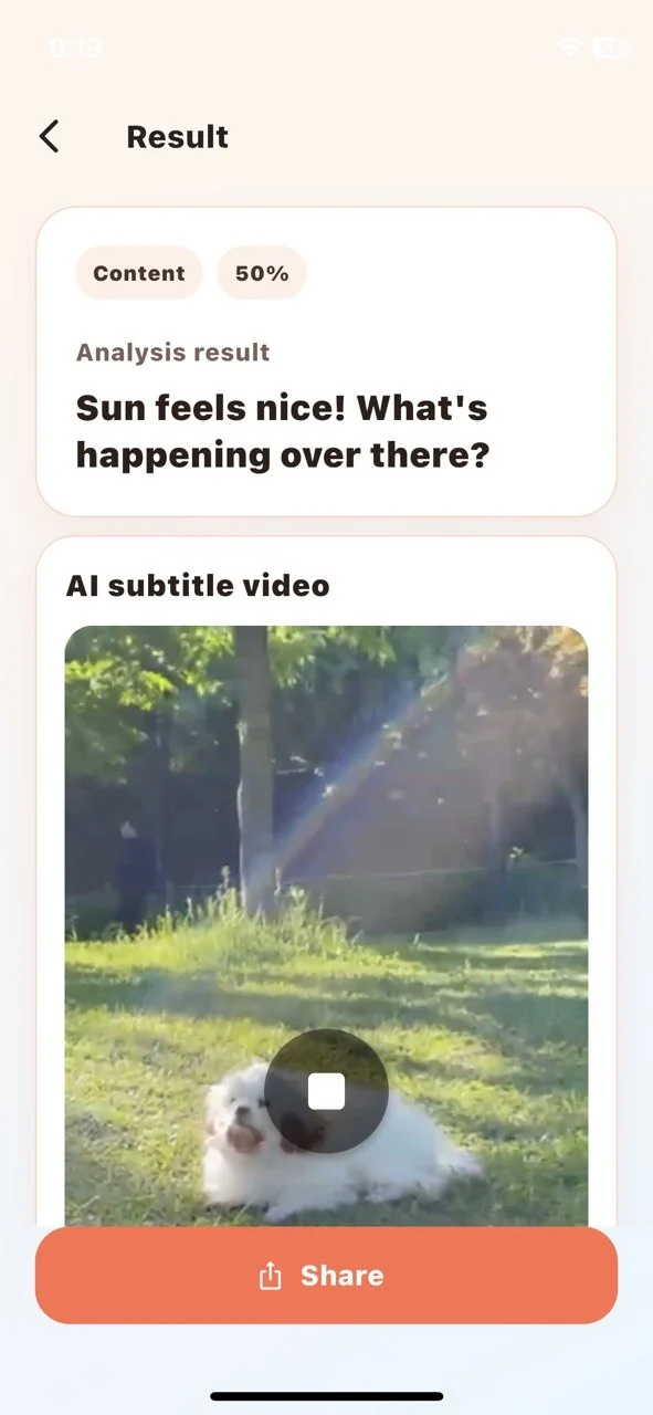 Real Decody result screen showing an AI-assisted interpretation and shareable video